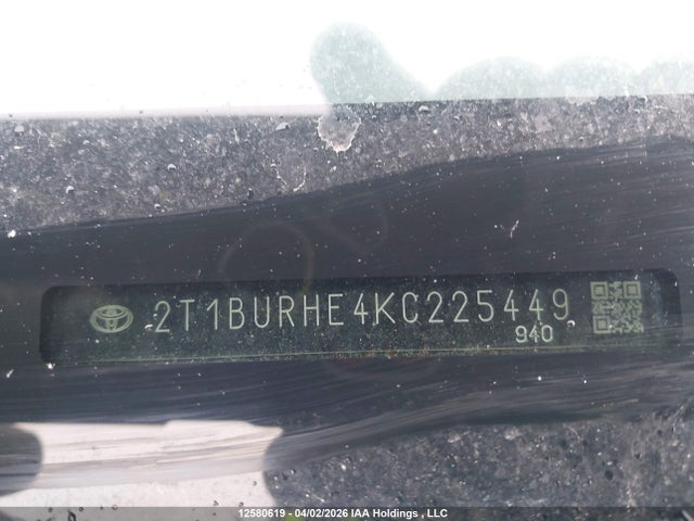 2019 Toyota Corolla Le მანქანა იყიდება აუქციონზე, vin: 2T1BURHE4KC225449, აუქციონის ნომერი: 12580619