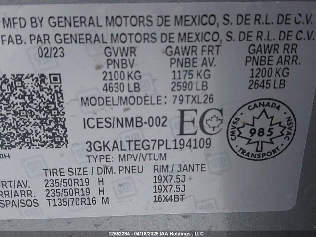 Aukcja sprzedaży 2023 Gmc Terrain, vin: 3GKALTEG7PL194109, numer aukcji: 12592294