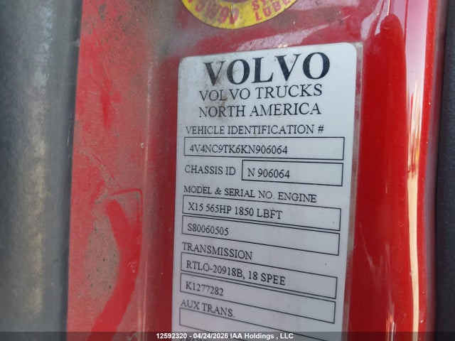 12592320 :رقم المزاد ، 4V4NC9TK6KN906064 vin ، 2019 Volvo Vnl مزاد بيع
