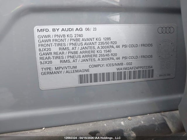 Продажа на аукционе авто 2023 Audi Q4 E-tron 50, vin: WA1M2AFZ4PP072354, номер лота: 12592324