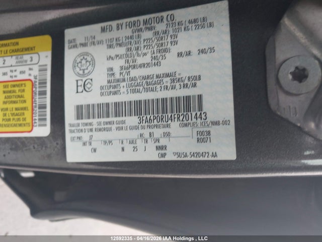 Продаж на аукціоні авто 2015 Ford Fusion Hybrid Hybrid, vin: 3FA6P0RU4FR201443, номер лоту: 12592335