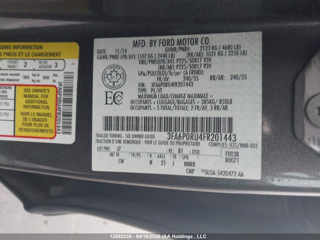 Продаж на аукціоні авто 2015 Ford Fusion Hybrid Hybrid, vin: 3FA6P0RU4FR201443, номер лоту: 12592335
