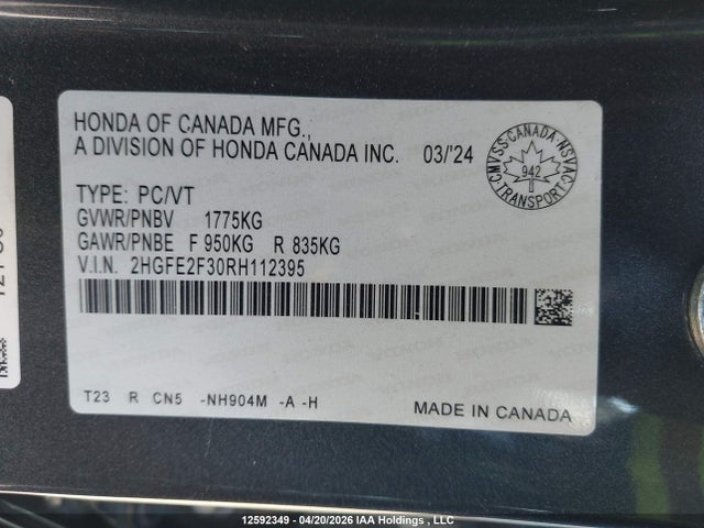 Honda CIVIC EX 2024 2HGFE2F30RH112395 Image 9