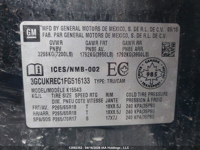 3GCUKREC1FG516133 Chevrolet Silverado 1500 1lt/2lt