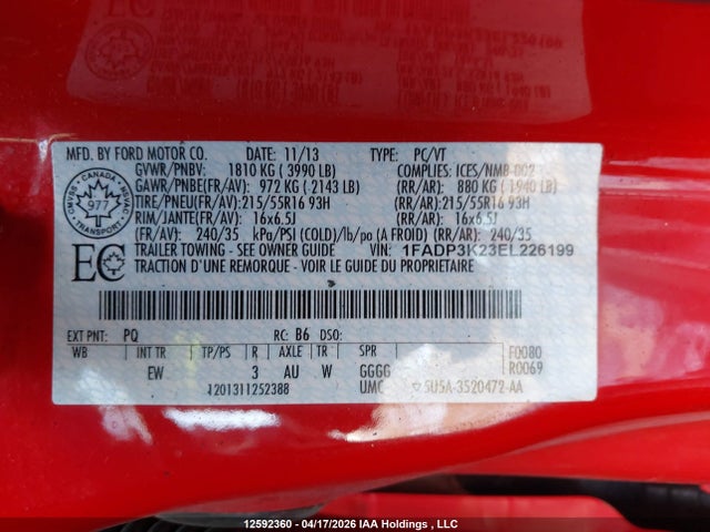 Продажа на аукционе авто 2014 Ford Focus Se, vin: 1FADP3K23EL226199, номер лота: 12592360