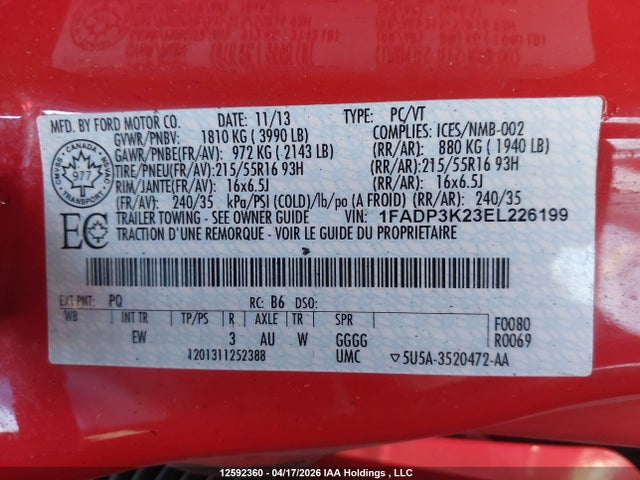 Продажа на аукционе авто 2014 Ford Focus Se, vin: 1FADP3K23EL226199, номер лота: 12592360