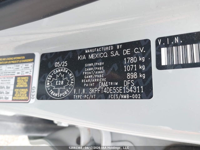 2025 Kia K4 Lx/lxs მანქანა იყიდება აუქციონზე, vin: 3KPFT4DE5SE154311, აუქციონის ნომერი: 12592365