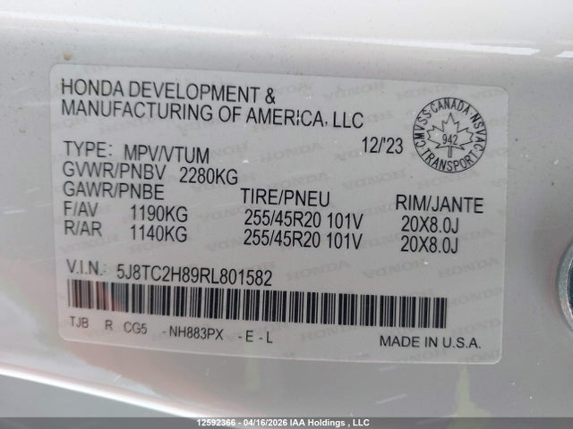 5J8TC2H89RL801582 Acura Rdx Platinum Elite A-spec