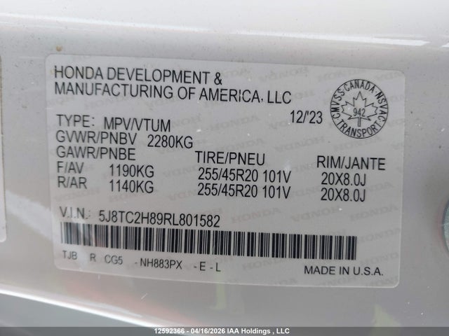 5J8TC2H89RL801582 Acura Rdx Platinum Elite A-spec