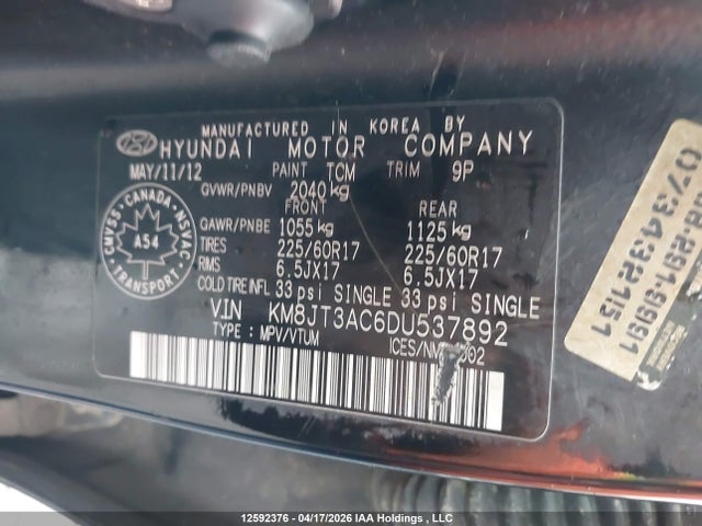 Продаж на аукціоні авто 2013 Hyundai Tucson, vin: KM8JT3AC6DU537892, номер лоту: 12592376