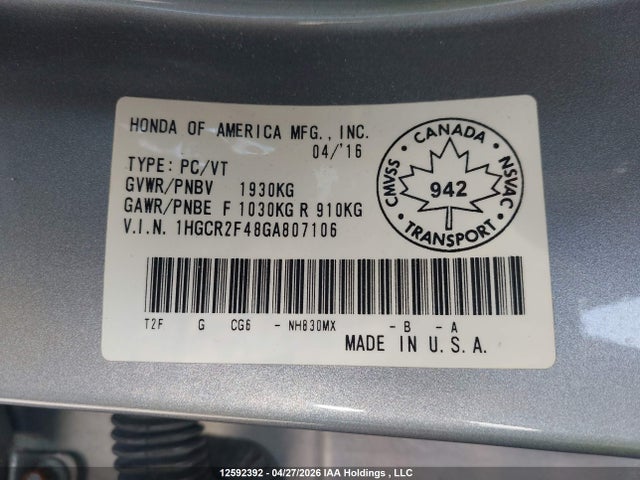 1HGCR2F48GA807106 Honda ACCORD LX
