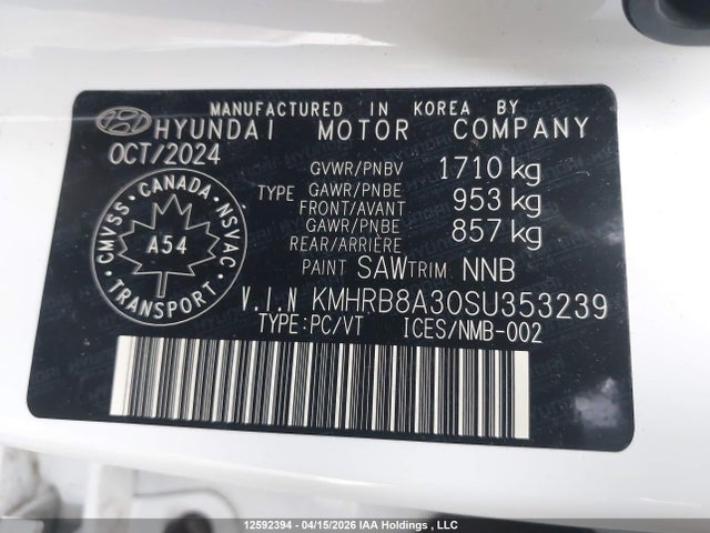 2025 Hyundai Venue მანქანა იყიდება აუქციონზე, vin: KMHRB8A30SU353239, აუქციონის ნომერი: 12592394