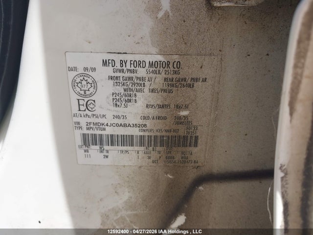 2010 Ford Edge Sel მანქანა იყიდება აუქციონზე, vin: 2FMDK4JC0ABA35208, აუქციონის ნომერი: 12592400