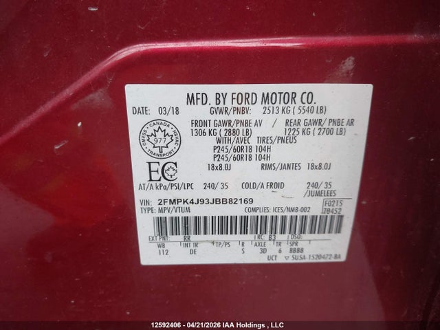 Продаж на аукціоні авто 2018 Ford Edge Sel, vin: 2FMPK4J93JBB82169, номер лоту: 12592406