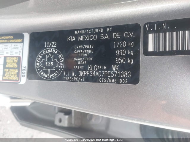 2023 Kia Forte Ex/ex Premium/ex+/gt-line მანქანა იყიდება აუქციონზე, vin: 3KPF34AD7PE571383, აუქციონის ნომერი: 12592409