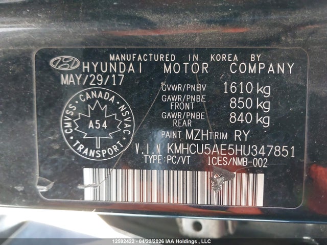 KMHCU5AE5HU347851 Hyundai Accent Sport