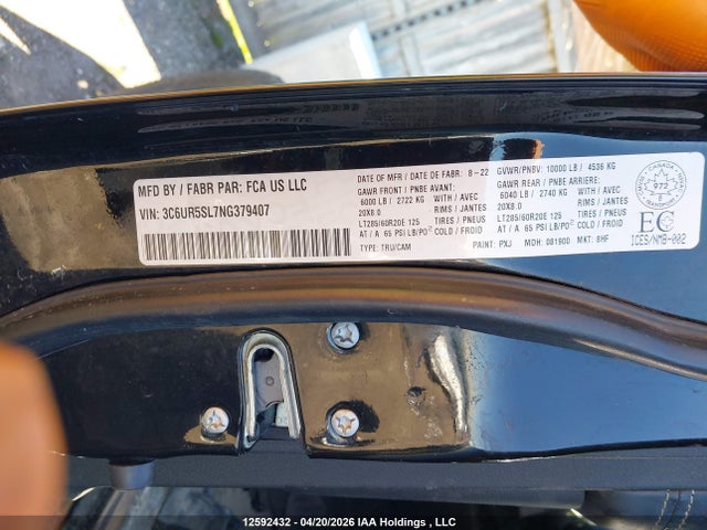 Продажа на аукционе авто 2022 Ram 2500 Limited, vin: 3C6UR5SL7NG379407, номер лота: 12592432