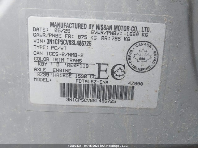 3N1CP5CV8SL486725 Nissan Kicks Play Sv