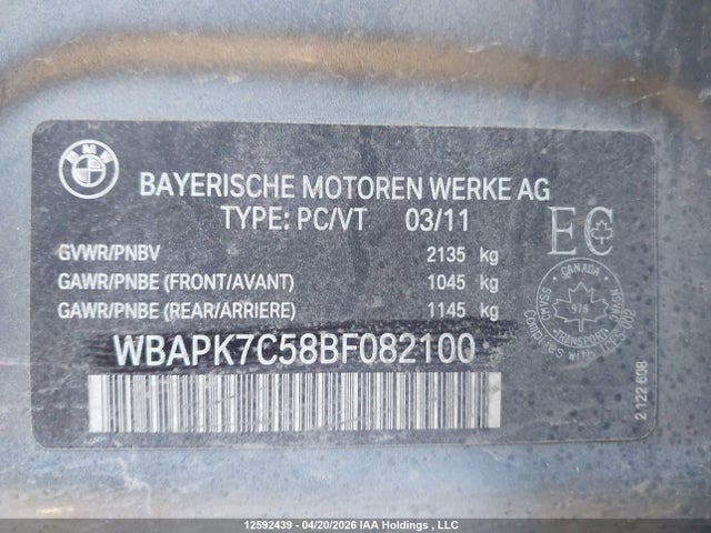 12592439 :رقم المزاد ، WBAPK7C58BF082100 vin ، 2011 Bmw 328 Xi مزاد بيع