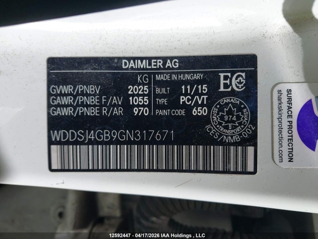 Aukcja sprzedaży 2016 Mercedes-benz Cla 250 4matic, vin: WDDSJ4GB9GN317671, numer aukcji: 12592447