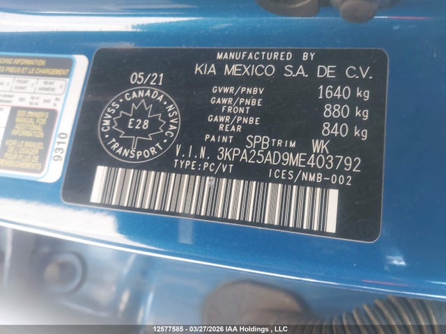 3KPA25AD9ME403792 KIA RIO 5-DOOR
