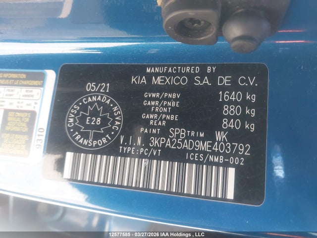 3KPA25AD9ME403792 KIA RIO 5-DOOR