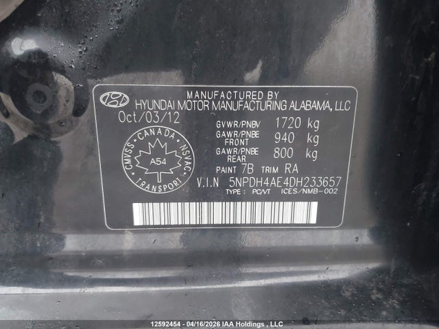 Aukcja sprzedaży 2013 Hyundai Elantra Gls/limited, vin: 5NPDH4AE4DH233657, numer aukcji: 12592454