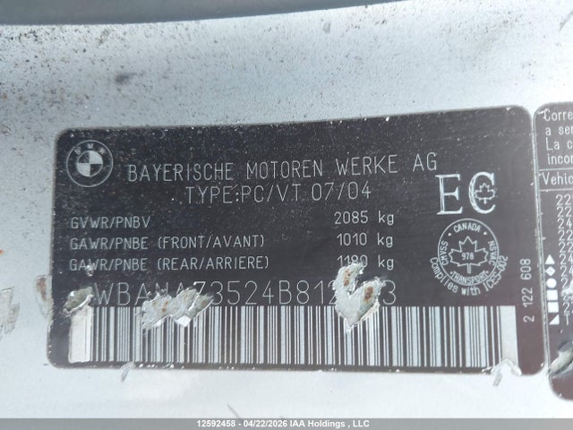 Продаж на аукціоні авто 2004 Bmw 530i, vin: WBANA73524B812703, номер лоту: 12592458