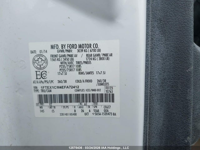 12575436 :رقم المزاد ، 1FTEX1CM4EFA72412 vin ، 2014 Ford F-150 Stx مزاد بيع