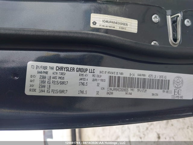Продажа на аукционе авто 2014 Jeep Patriot Sport/north, vin: 1C4NJRAB4ED920835, номер лота: 12588179