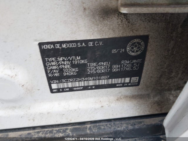 3CZRZ2H34SM101897 Honda Hr-v Lx Awd