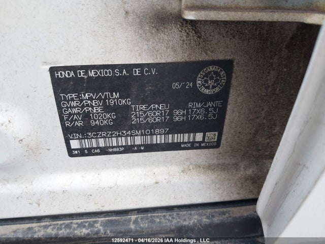 3CZRZ2H34SM101897 Honda Hr-v Lx Awd