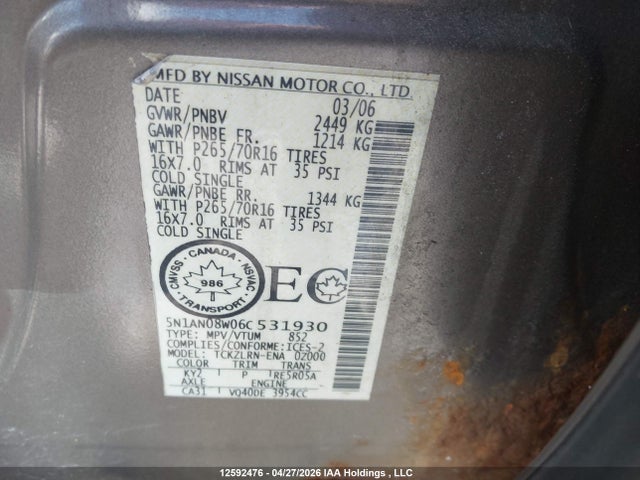 Продажа на аукционе авто 2006 Nissan Xterra Se, vin: 5N1AN08W06C531930, номер лота: 12592476