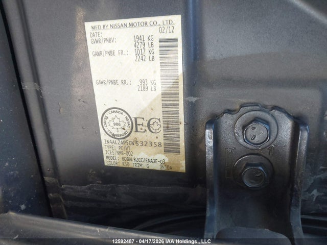 Продаж на аукціоні авто 2012 Nissan Altima 2.5 S, vin: 1N4AL2AP5CN532358, номер лоту: 12592487