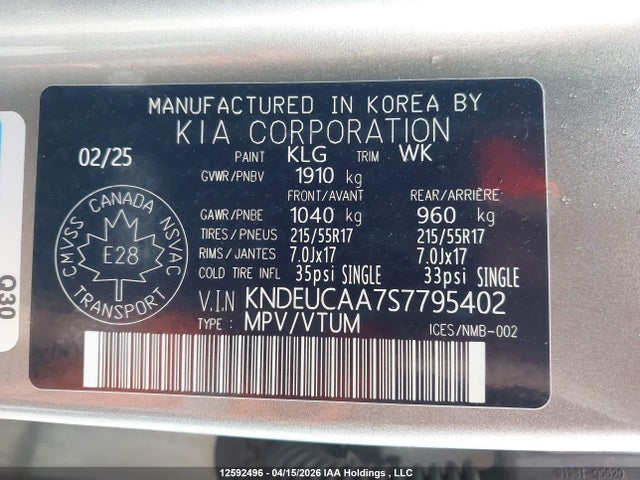 12592496 :رقم المزاد ، KNDEUCAA7S7795402 vin ، 2025 Kia Seltos S مزاد بيع