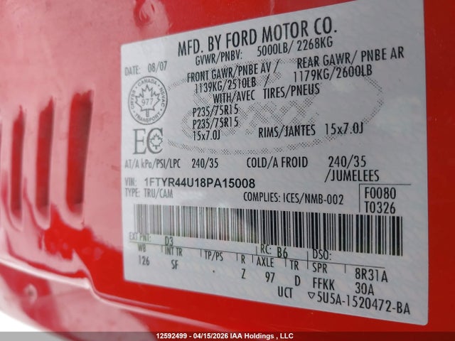 Продаж на аукціоні авто 2008 Ford Ranger Sport/xl/xlt, vin: 1FTYR44U18PA15008, номер лоту: 12592499