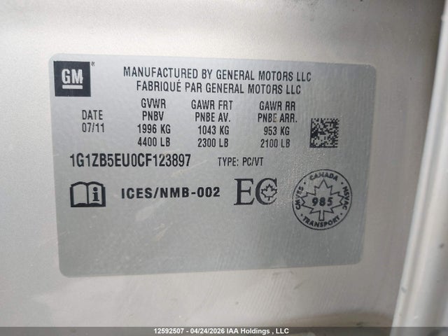 2012 Chevrolet Malibu მანქანა იყიდება აუქციონზე, vin: 1G1ZB5EU0CF123897, აუქციონის ნომერი: 12592507