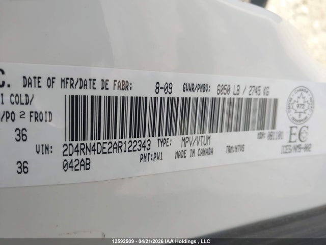 12592509 :رقم المزاد ، 2D4RN4DE2AR122343 vin ، 2010 Dodge Grand Caravan Se مزاد بيع