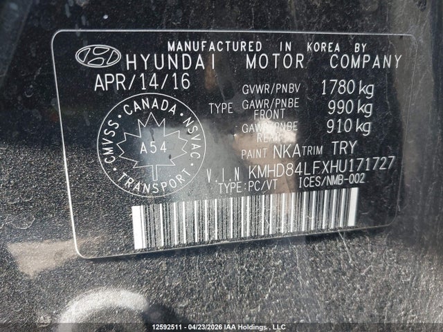 2017 Hyundai Elantra Se/value/limited მანქანა იყიდება აუქციონზე, vin: KMHD84LFXHU171727, აუქციონის ნომერი: 12592511
