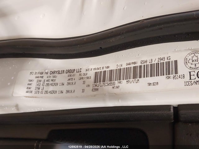 2014 Jeep Grand Cherokee Srt-8 მანქანა იყიდება აუქციონზე, vin: 1C4RJFDJ7EC509583, აუქციონის ნომერი: 12592519