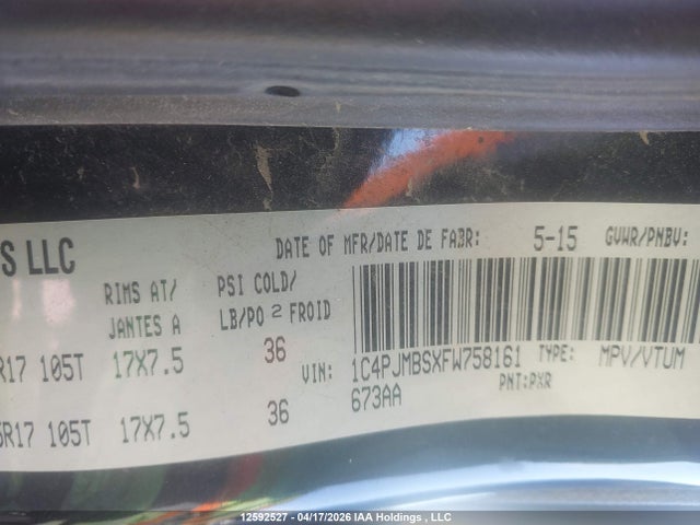1C4PJMBSXFW758161 Jeep Cherokee Trailhawk