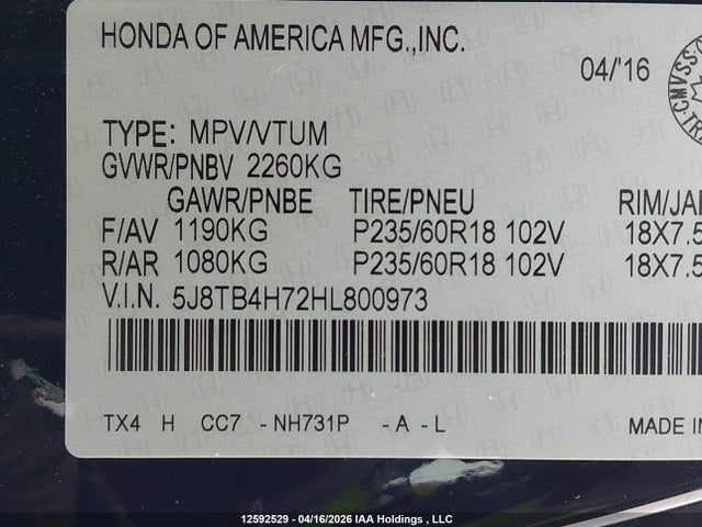 5J8TB4H72HL800973 Acura Rdx Advance