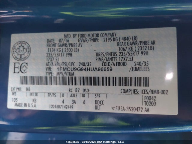 1FMCU9G94HUA96659 Ford ESCAPE SE