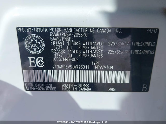 Продаж на аукціоні авто 2018 Toyota Rav4 Xle, vin: 2T3WFREV5JW425311, номер лоту: 12592536