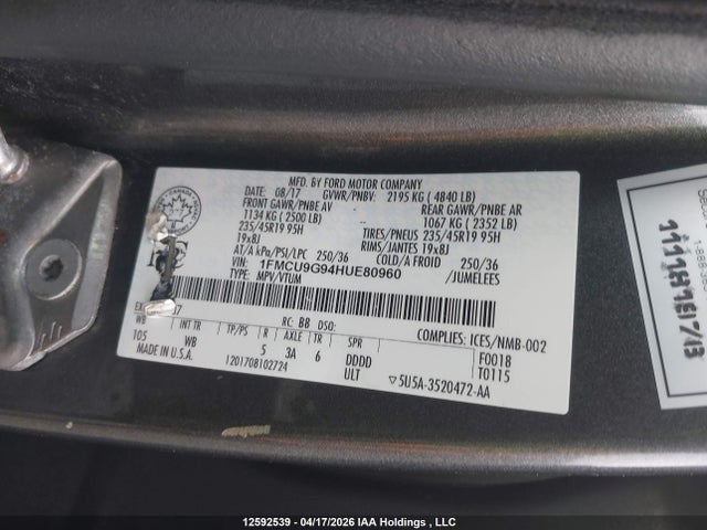 1FMCU9G94HUE80960 Ford ESCAPE SE