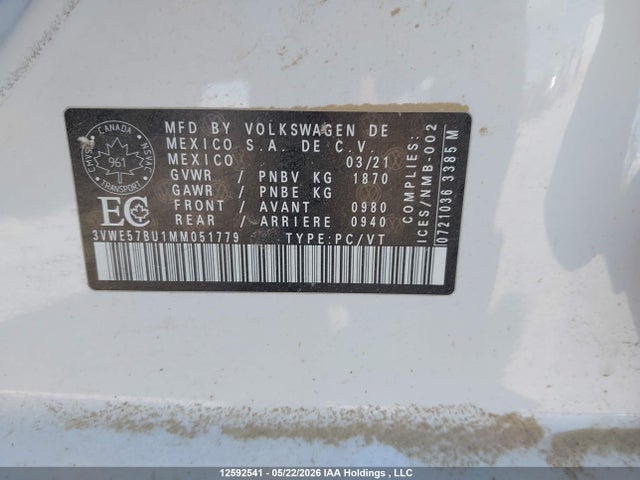 2021 Volkswagen Jetta Highline მანქანა იყიდება აუქციონზე, vin: 3VWE57BU1MM051779, აუქციონის ნომერი: 12592541