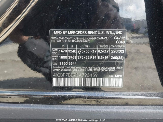 Продаж на аукціоні авто 2012 Mercedes-benz Gl 450 4matic, vin: 4JGBF7BE7CA793459, номер лоту: 12592547