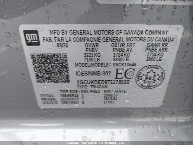 2GCUKDED9T1178528 Chevrolet Silverado K1500 Lt