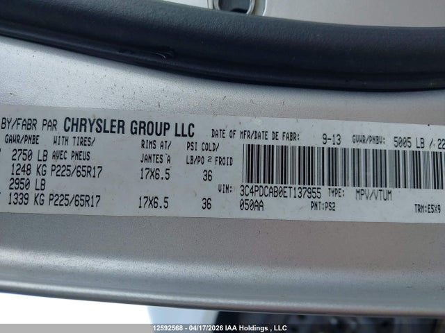 12592568 :رقم المزاد ، 3C4PDCAB0ET137955 vin ، 2014 Dodge Journey Se مزاد بيع