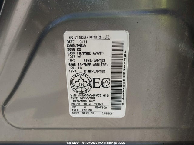 Aukcja sprzedaży 2012 Nissan Rogue Sv, vin: JN8AS5MV4CW351615, numer aukcji: 12592591